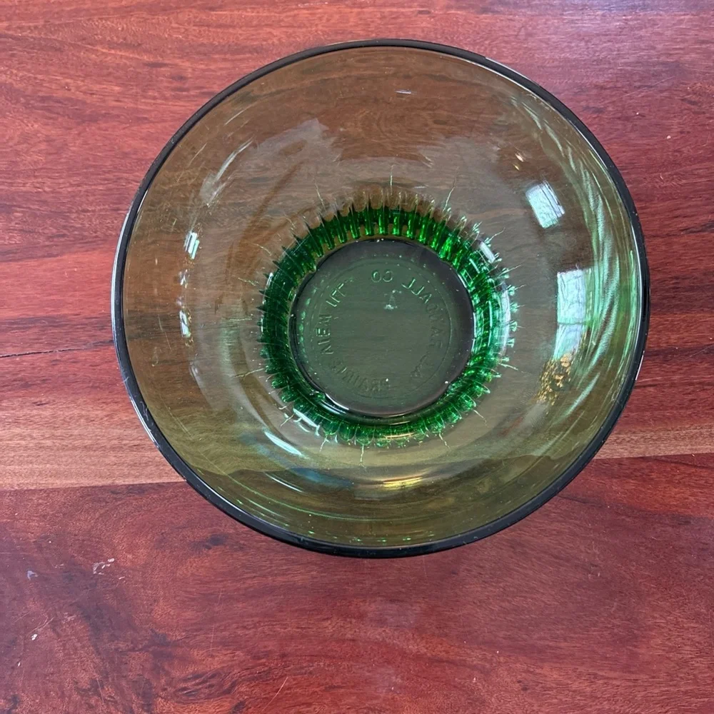 Vintage A L Randall Co. 1960’s Green Candy Bowl with Ribbed Collar Base